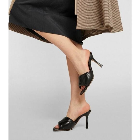 Bottega Veneta Lido 90 Black Quilted Leather Sandals Heels Size 38.5 - Picture 2 of 12